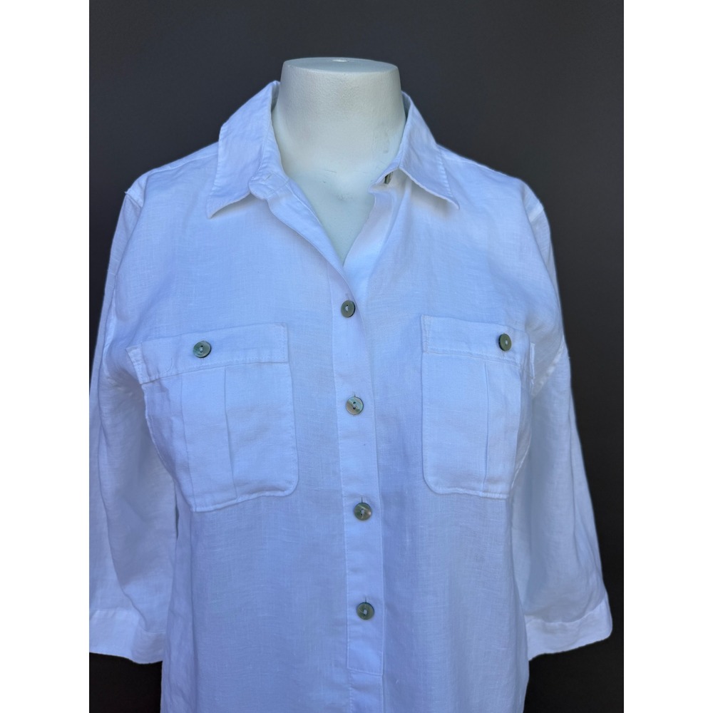 Chicos No Iron 100% Linen Shirt 1 M White 3/4 Sleeve Button Down Tunic Blouse - Picture 3 of 14